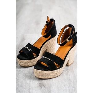 Lynn Cork Wedge Heels Black Size 10. 4 Inch Heel